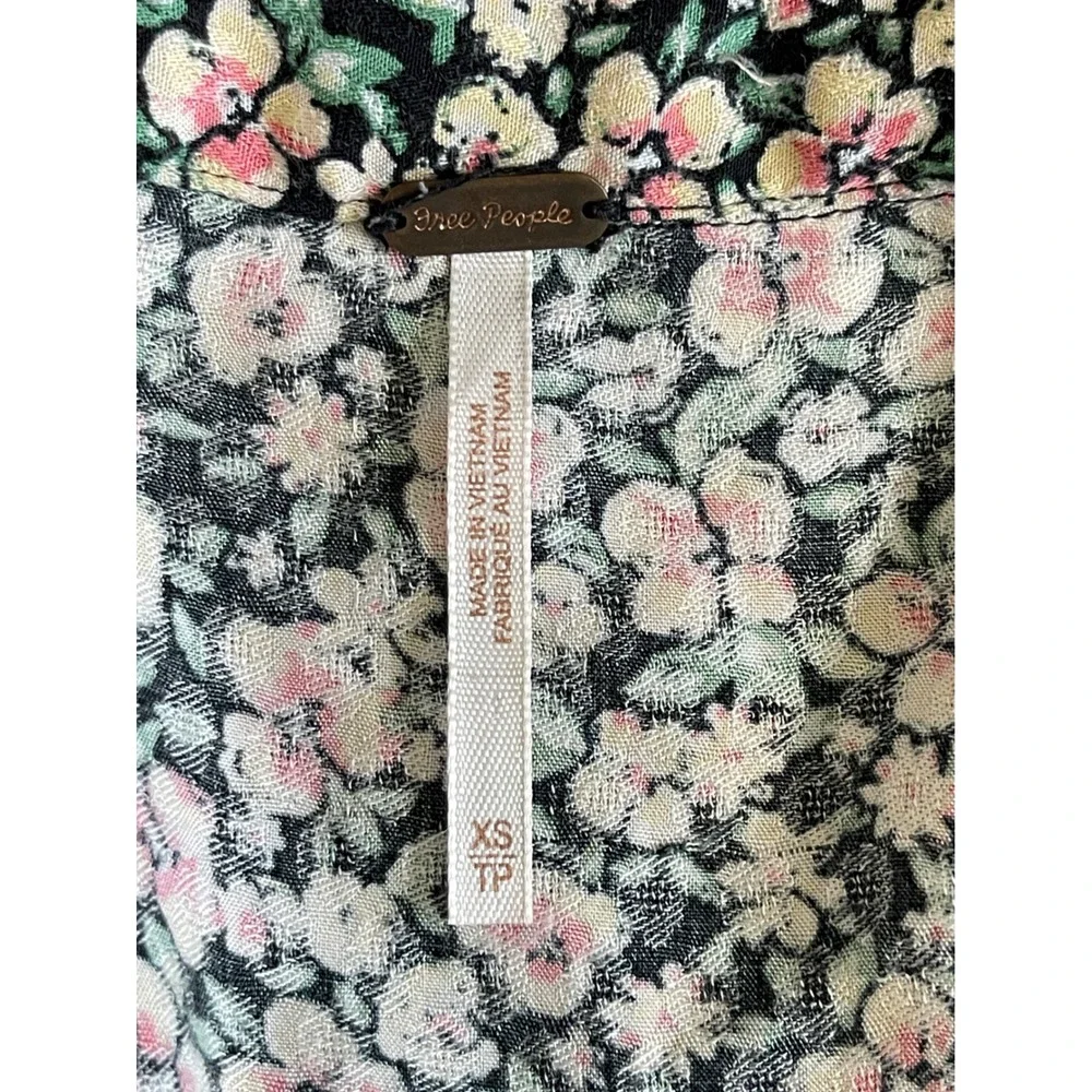 Free People Debbie-Jean Maxi Shirt Dress Black Pink Ditsy Floral Duster XS